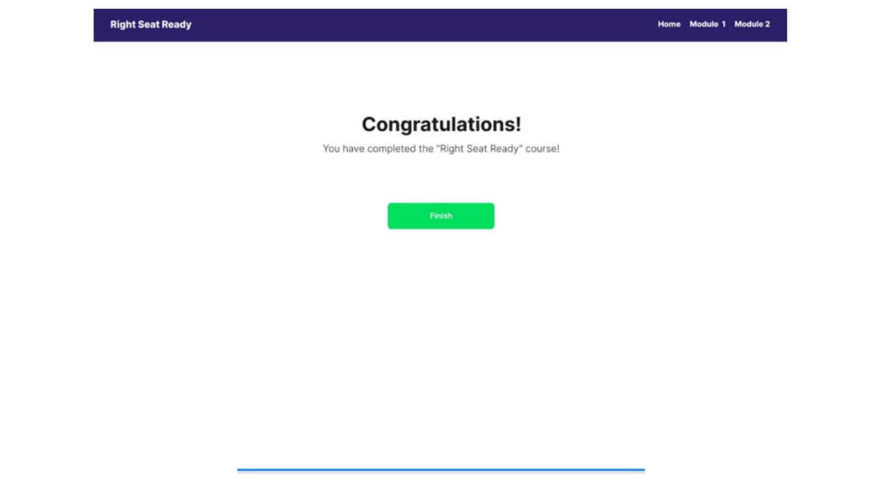 Prototype of the completion page for Right Seat Ready