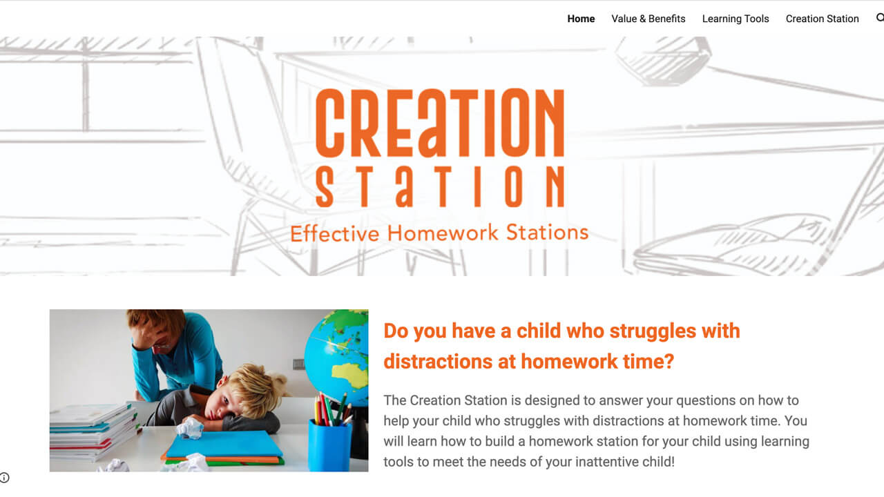 Screenshot of the Creation Station Website homepage