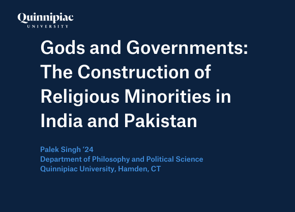 Graphic that says "Gods and Governments: The Construction of Religious Minorities in India and Pakistan"