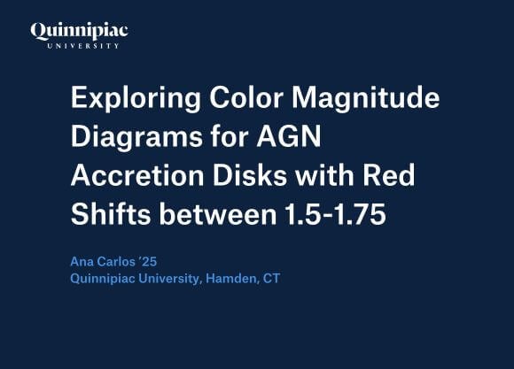 Graphic that says "Exploring Color Magnitude Diagrams for AGN Accretion Disks with Red Shifts between 1.5-1.75"