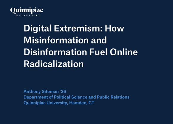 Graphic stating "Digital Extremism: How Misinformation and Disinformation Fuel Online Radicalization"